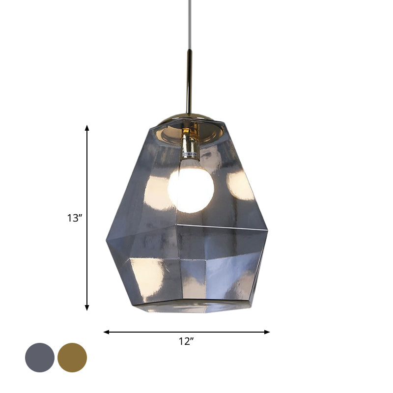 Postmodern Glass Diamond Pendant Lamp - Silver/Gold Suspended 1-Bulb Lighting Fixture For Tables