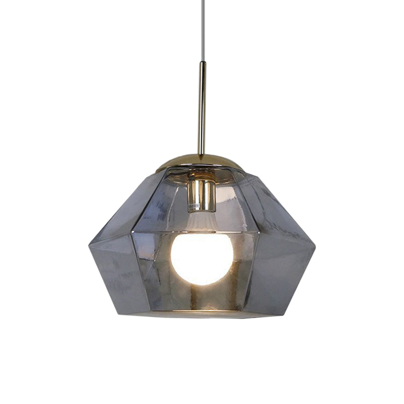 Postmodern Glass Diamond Pendant Lamp - Silver/Gold Suspended 1-Bulb Lighting Fixture For Tables