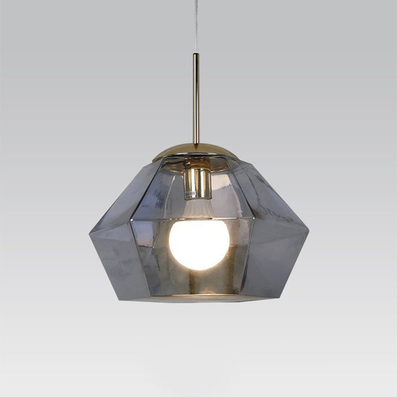 Postmodern Glass Diamond Pendant Lamp - Silver/Gold Suspended 1-Bulb Lighting Fixture For Tables