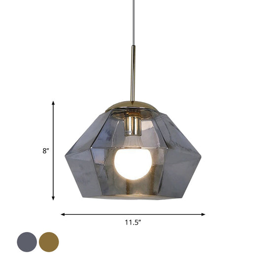Postmodern Glass Diamond Pendant Lamp - Silver/Gold Suspended 1-Bulb Lighting Fixture For Tables