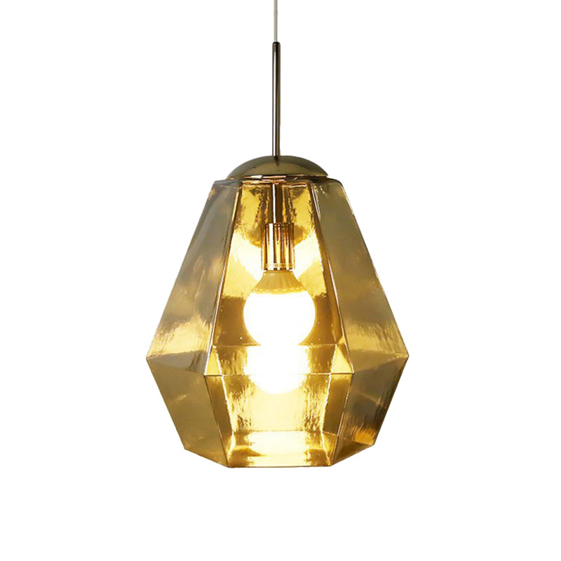 Postmodern Glass Diamond Pendant Lamp - Silver/Gold Suspended 1-Bulb Lighting Fixture For Tables