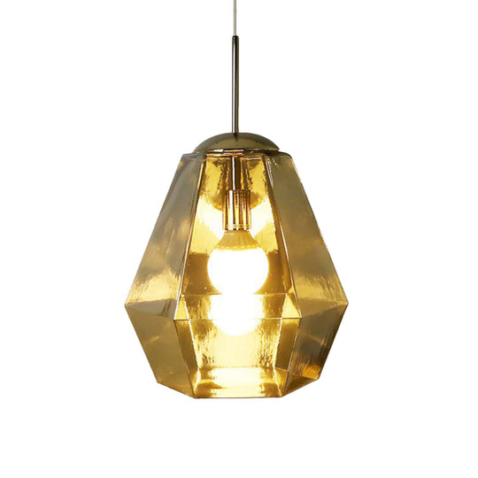 Postmodern Glass Diamond Pendant Lamp - Silver/Gold Suspended 1-Bulb Lighting Fixture For Tables