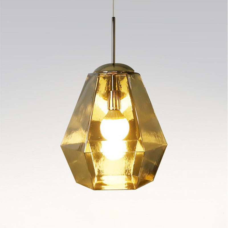 Postmodern Glass Diamond Pendant Lamp: Silver/Gold 1-Bulb Suspended Fixture For Table Lighting