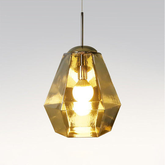Postmodern Glass Diamond Pendant Lamp: Silver/Gold 1-Bulb Suspended Fixture For Table Lighting