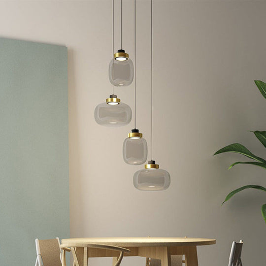 Modern Smoke Grey Glass Ellipse Pendant Light For Living Room With Warm/White/Natural Lighting Gray