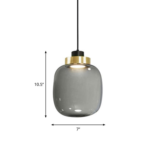 Modern Smoke Grey Glass Ellipse Pendant Light For Living Room With Adjustable Warm/White/Natural