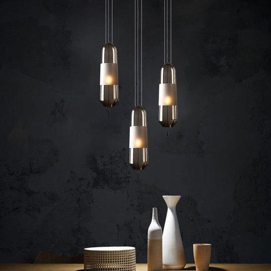 Postmodern Black Bedroom Pendant With Clear/Smoke/Amber Glass Shade Smoke Gray