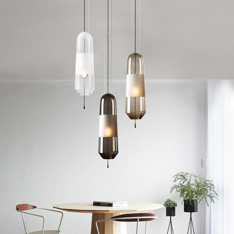 Postmodern Black Bedroom Pendant With Clear/Smoke/Amber Glass Shade Amber