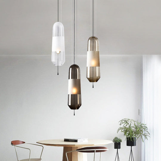 Postmodern Black Bedroom Pendant With Clear/Smoke/Amber Glass Shade Amber