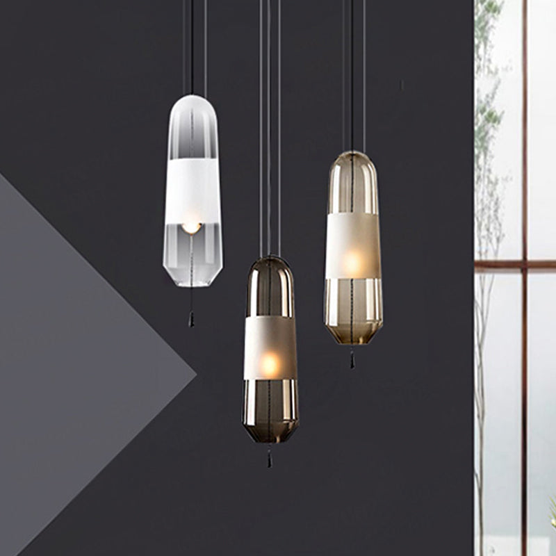 Postmodern Black Bedroom Pendant With Clear/Smoke/Amber Glass Shade