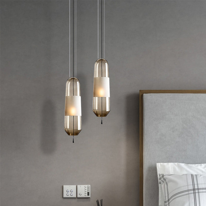 Postmodern Black Bedroom Pendant With Clear/Smoke/Amber Glass Shade