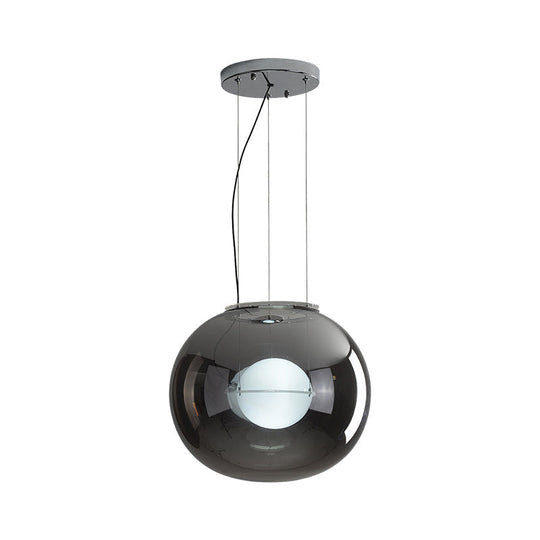 Postmodern Double Globe Hanging Light - White/Red/Smoke Grey Glass Kitchen Pendant Lamp 1 Bulb 12/16