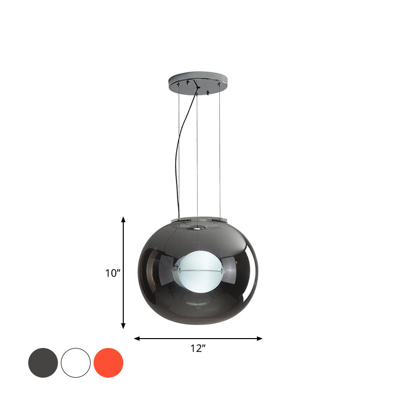 Modern Hanging Light With Double Globe White/Red/Smoke Grey Glass 1 Bulb Kitchen Pendant Lamp