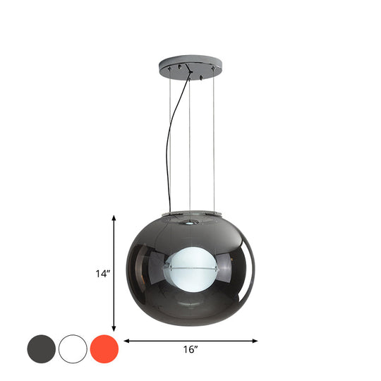 Modern Hanging Light With Double Globe White/Red/Smoke Grey Glass 1 Bulb Kitchen Pendant Lamp