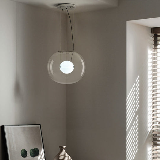 Modern Hanging Light With Double Globe White/Red/Smoke Grey Glass 1 Bulb Kitchen Pendant Lamp