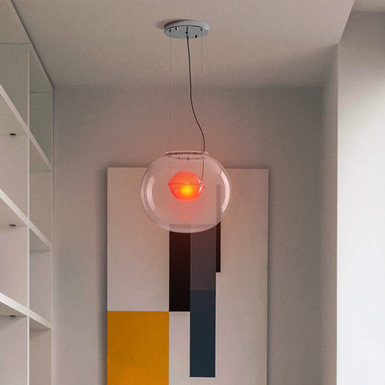 Postmodern Double Globe Hanging Light - White/Red/Smoke Grey Glass Kitchen Pendant Lamp 1 Bulb 12/16