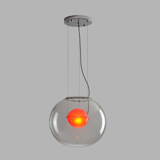 Modern Hanging Light With Double Globe White/Red/Smoke Grey Glass 1 Bulb Kitchen Pendant Lamp
