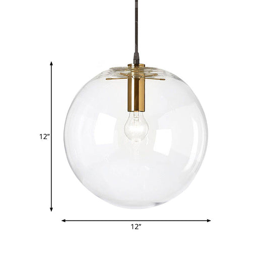 Minimalist Clear Glass Bubble Ball Pendant Light 1-Light Brass Ceiling Lamp 8/12 Dia