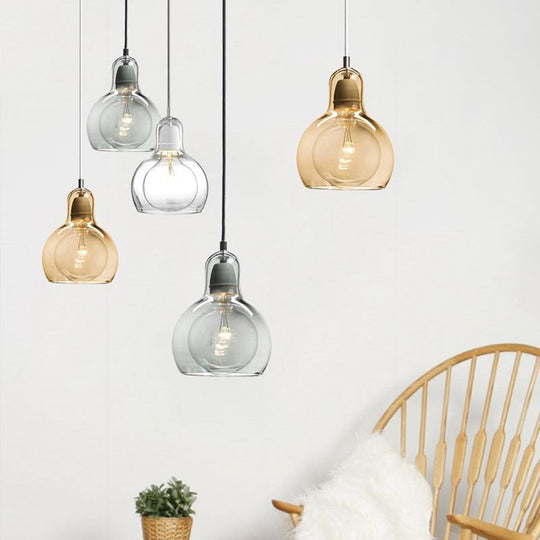 Postmodern Single Kitchen Pendant Lamp With Clear/Smoke Grey/Amber Glass Shade 7’ W