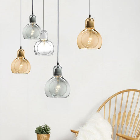 Postmodern Chrome Kitchen Pendant Lamp With Clear/Smoke Grey/Amber Glass Shade 7 W