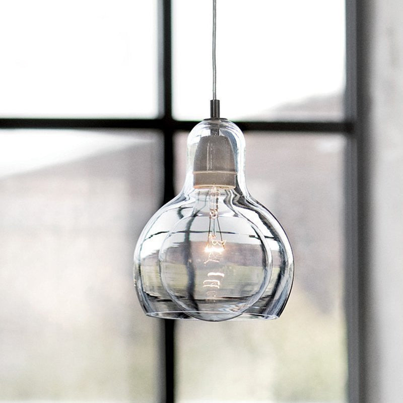 Postmodern Chrome Kitchen Pendant Lamp With Clear/Smoke Grey/Amber Glass Shade 7 W