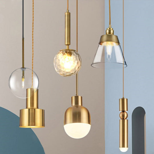 Unique Gold Suspension Pendant With Clear Glass For Restaurants - Postmodern Design
