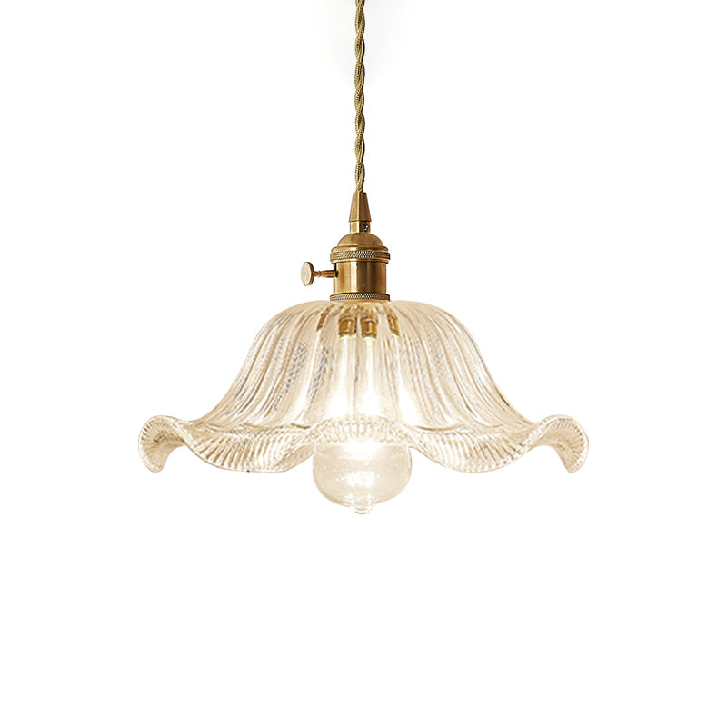 Gold Post-Modern Pendant Hanging Lamp Kit With 1 Head Floral/Bowl/Cone Design And Frosted/Clear