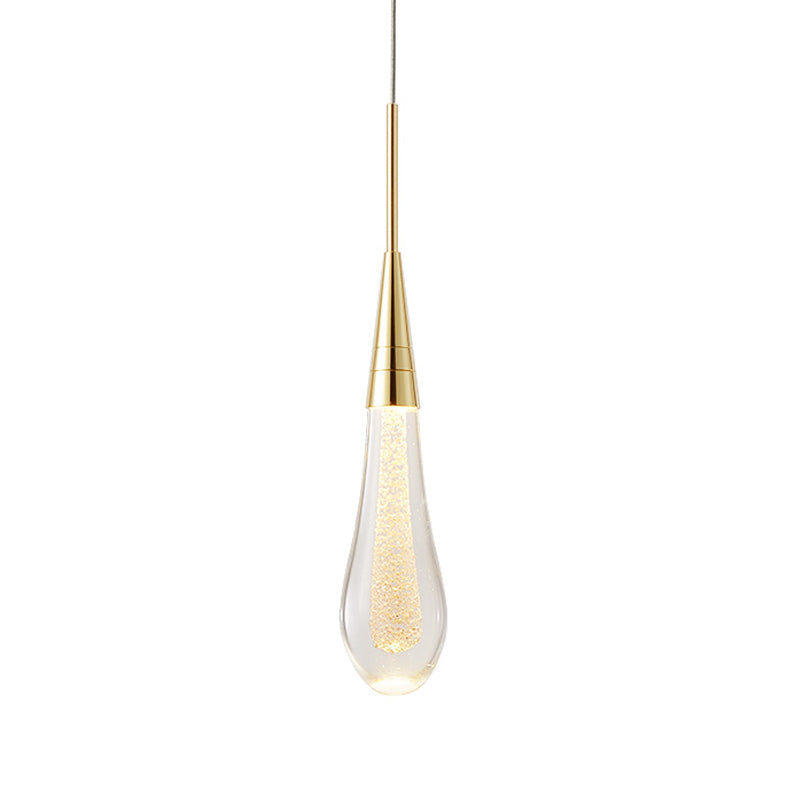 Modern Drop Shaped Pendant Clear Crystal Dining Ceiling Hang Lamp - Stylish Gold Design