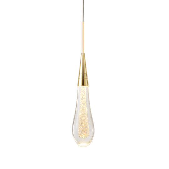 Modern Drop Shaped Pendant Clear Crystal Dining Ceiling Hang Lamp - Stylish Gold Design