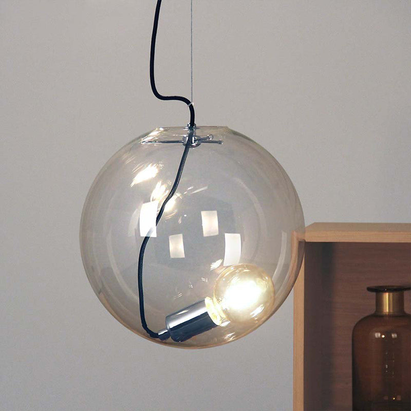 Clear Glass Sphere Dining Room Pendant Light - 1-Bulb 8/10/12 Wide / 8