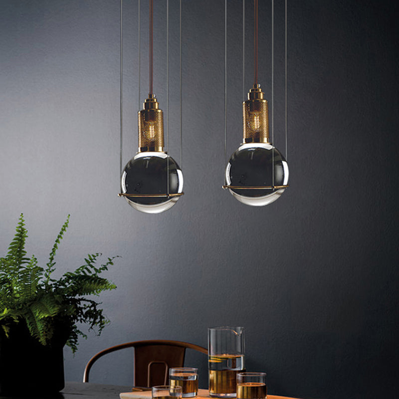 Postmodern Gold Ball Pendant Ceiling Light With Clear Glass And Mesh Top
