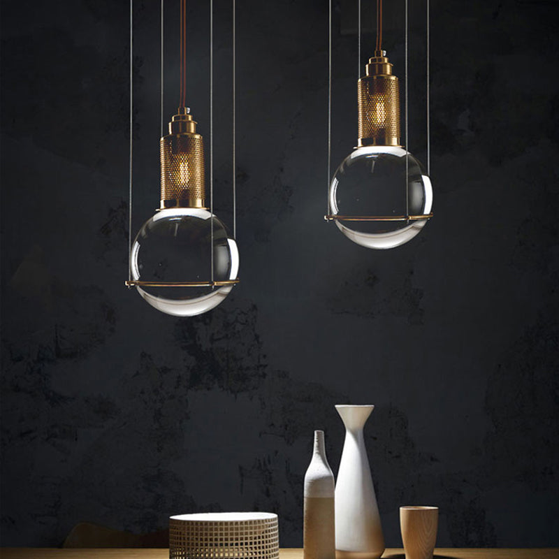 Postmodern Gold Ball Pendant Ceiling Light With Clear Glass And Mesh Top