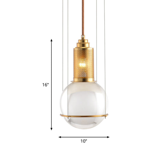 Postmodern Gold Ball Pendant Ceiling Light With Clear Glass And Mesh Top