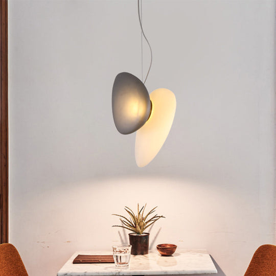 Dining Room Pendant Light - Post-Modern Brass Suspension Lighting With Blue/Cream Glass Shade Set