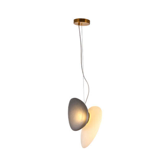 Dining Room Pendant Light - Post-Modern Brass Suspension Lighting With Blue/Cream Glass Shade Set