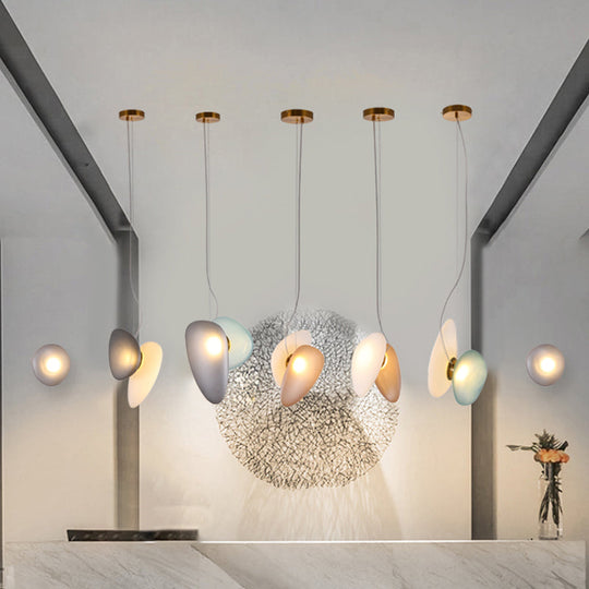 Modern Brass Pendant Light With Glass Shade - Set Of 2 Bulbs Pebble Accent In Light-Blue/Cream