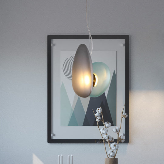 Modern Brass Pendant Light With Glass Shade - Set Of 2 Bulbs Pebble Accent In Light-Blue/Cream