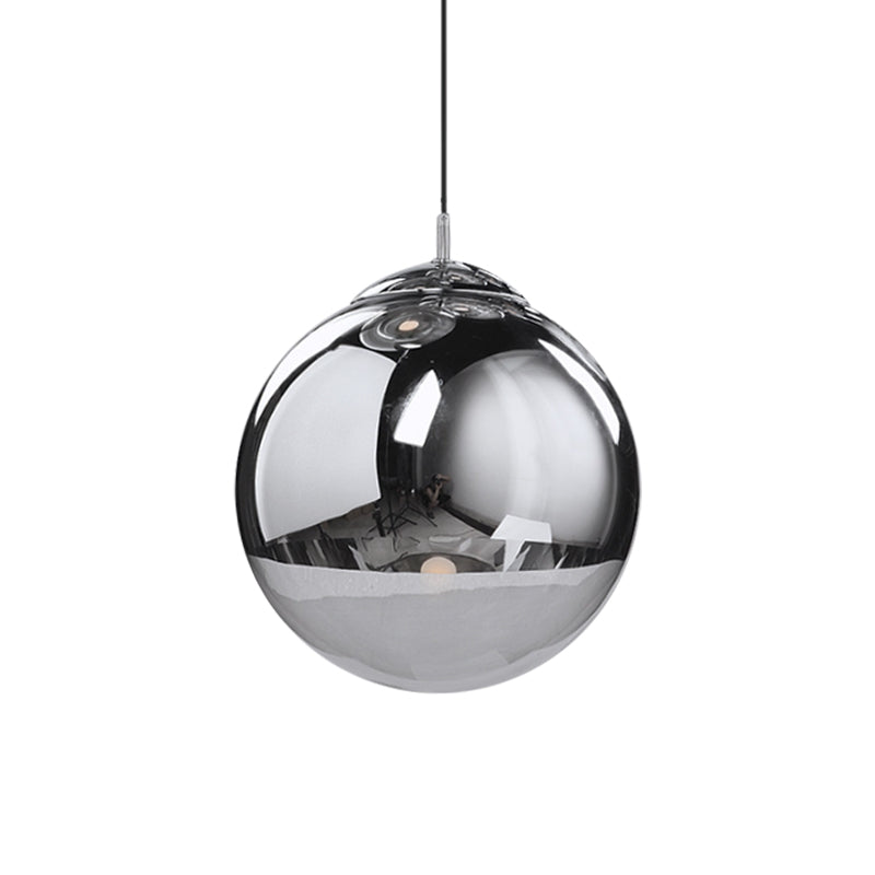 Sleek Silver Mirrored Glass Sphere Pendant Light - Perfect For Kitchen And Dinette 1-Light