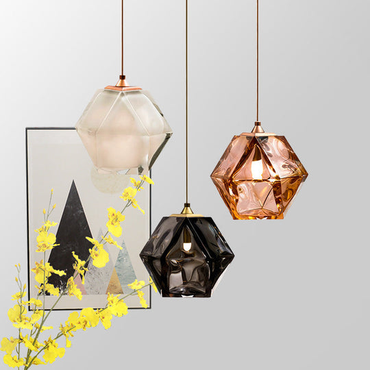 Modern Geometric Pendant Light - White/Smoke Grey/Rose Gold Glass Ideal For Dining Room Ceiling
