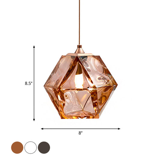 Modern Geometric Pendant Light: White/Smoke Grey/Rose Gold Glass | Stylish Dining Room Ceiling Hang