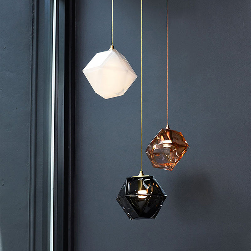 Modern Geometric Pendant Light - White/Smoke Grey/Rose Gold Glass Ideal For Dining Room Ceiling