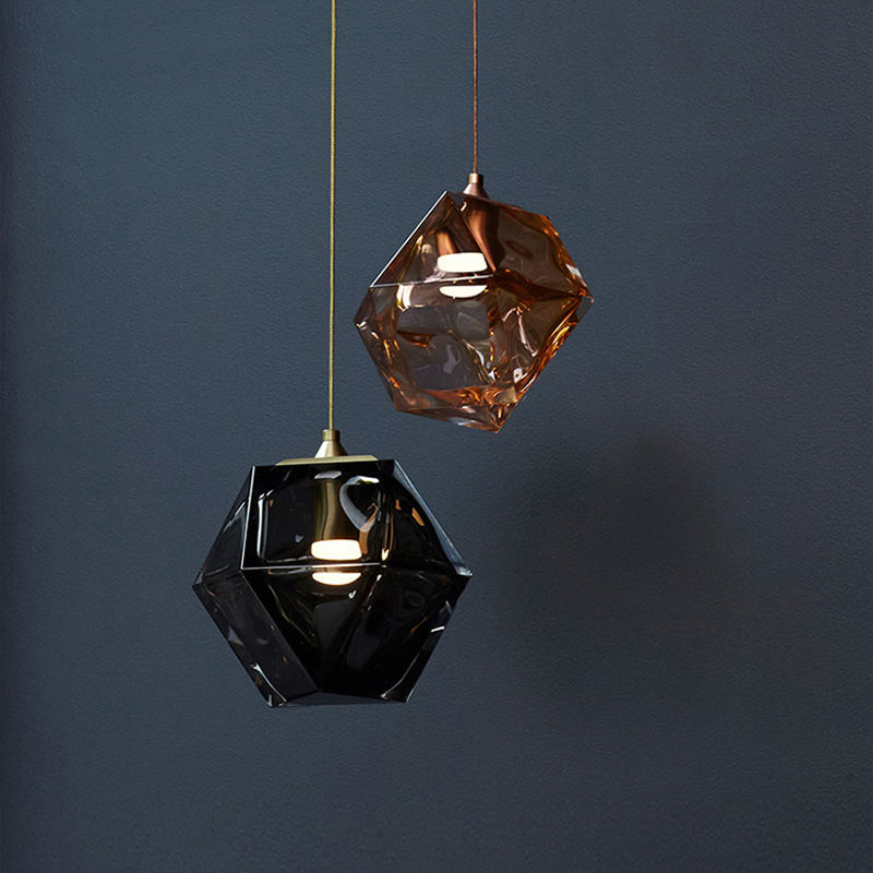 Modern Geometric Pendant Light - White/Smoke Grey/Rose Gold Glass Ideal For Dining Room Ceiling