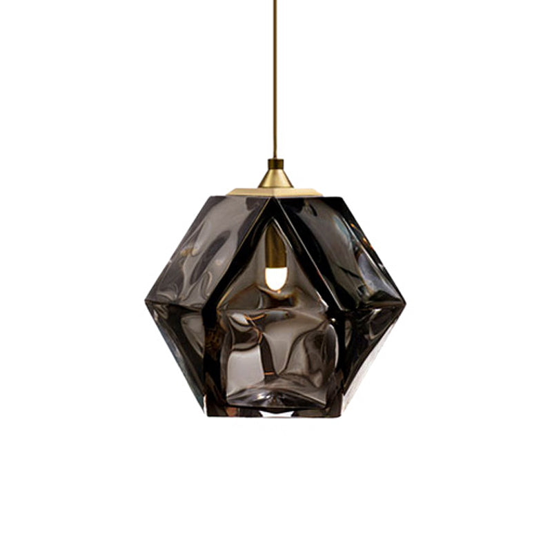 Modern Geometric Pendant Light: White/Smoke Grey/Rose Gold Glass | Stylish Dining Room Ceiling Hang