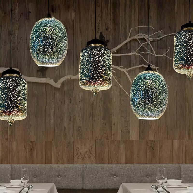 Colorful Glass Pendant 1-Light Hanging Light – Silver Finish
