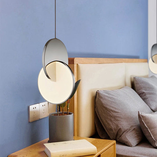 Modern Led Pendulum Light With Chrome/Gold Interlocked Discs & Acrylic Shade 7’/10’ Width