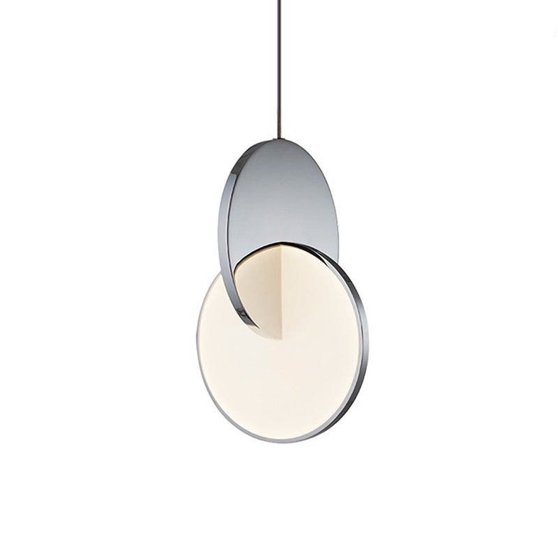Modern Led Pendulum Light With Chrome/Gold Interlocked Discs & Acrylic Shade 7’/10’ Width
