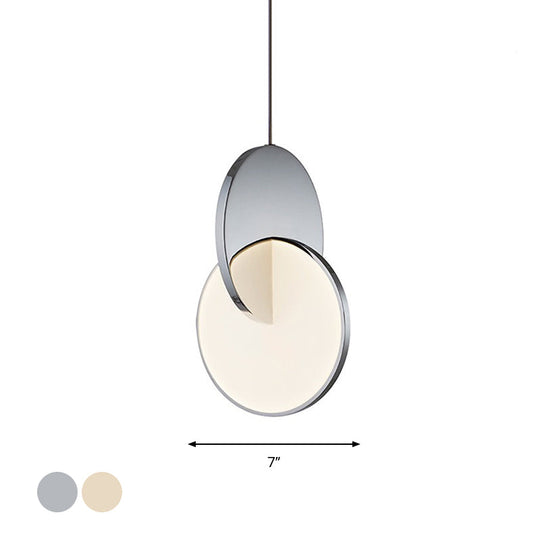 Modern Led Pendulum Light With Chrome/Gold Interlocked Discs & Acrylic Shade 7’/10’ Width