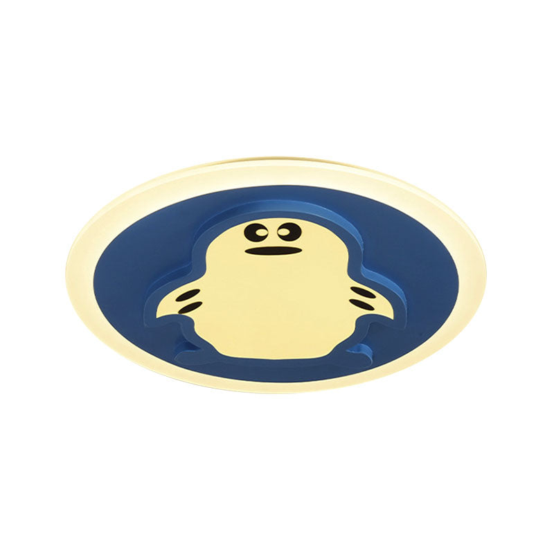 Blue Cartoon Penguin Ceiling Lamp For Kindergarten Corridor - Acrylic Mount Light