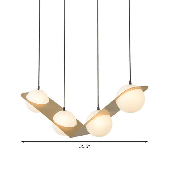 Modern Frosted White Glass Chandelier With Gold Finish - V/Z/Horizontal Pendant Ceiling Light