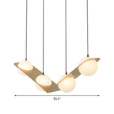 Postmodern V/Z/Horizontal Chandelier With Frosted White Ball Glass Gold Finish - 2/3/4 Heads Hanging